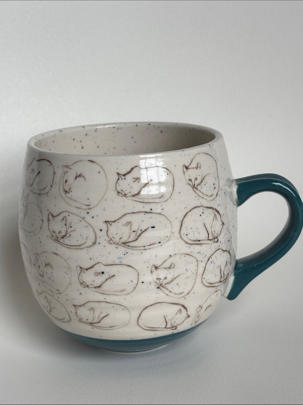 Leah Reena Goren Cat Study Mug Teal Blue, Cream + Cocoa Brown Sleeping Cats EUC